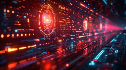 Futuristic and minimalist background showcasing a holographic interface with dynamic data streams, representing the innovative, immersive experience of augmented and virtual reality technologies