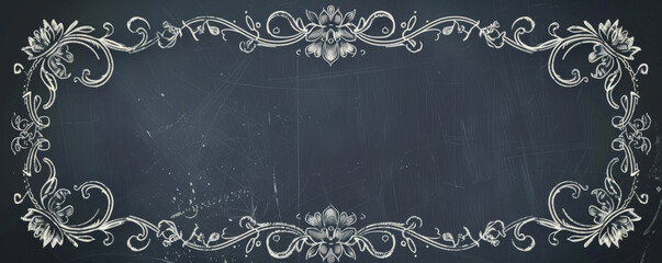 Vintage floral frame intricately hand-drawn on a slate dust background, ideal for adding a touch of elegance to various designs.