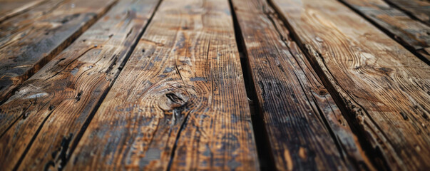 A close-up of a rustic wooden floor, with aged planks and natural imperfections. The space is perfect for creative design additions or text overlays.