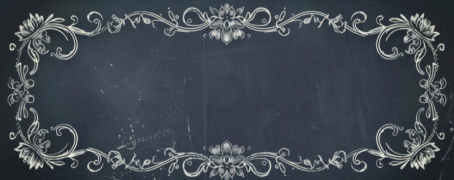 Vintage floral frame intricately hand-drawn on a slate dust background, ideal for adding a touch of elegance to various designs.