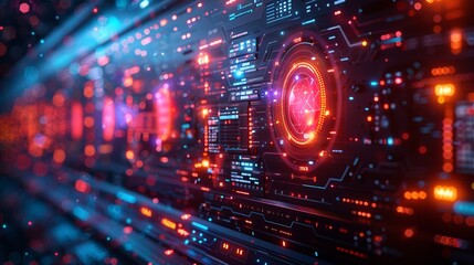 Obraz premium Futuristic and quantum background showcasing a vibrant, data-driven interface with real-time analytics, reflecting the power of quantum computing and big data in transforming industries Watercolor