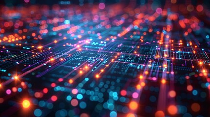 Obraz premium High-tech and algorithmic background showcasing a data-driven interface with real-time analytics, emphasizing the intelligence and efficiency of AI-powered systems Watercolor style, high resolution