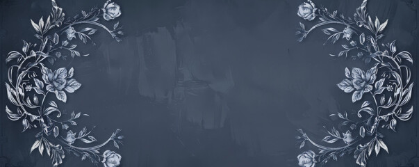 Vintage floral frame intricately hand-drawn on a navy dust background, ideal for adding a touch of elegance to various designs.