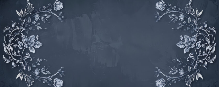 Vintage floral frame intricately hand-drawn on a navy dust background, ideal for adding a touch of elegance to various designs.