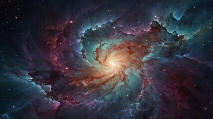 Cosmic Nebula Background with Swirling Colors and Star-like Specks