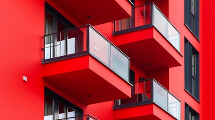 Balconies in modern apartment red building