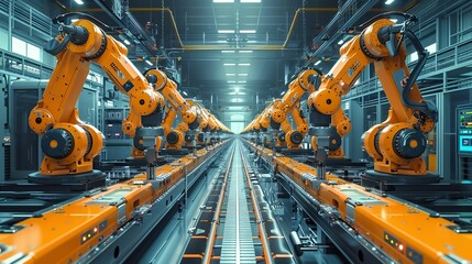 Sleek and automated background featuring a smart factory with advanced robotic systems, highlighting the precision and efficiency of modern industrial automation Watercolor style, high resolution