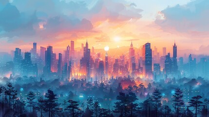 Obraz premium Sleek and integrated background featuring a connected smart city with advanced infrastructure, autonomous vehicles, and sustainable energy solutions, highlighting the future of urban living