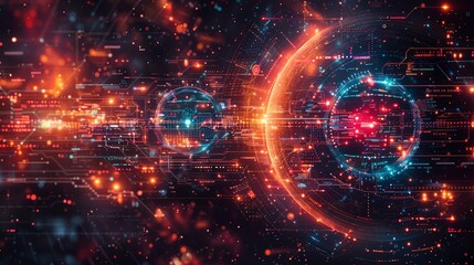 Obraz premium Sleek and responsive background featuring a sophisticated quantum computing interface, symbolizing the cutting-edge advancements and transformative potential of quantum technology Watercolor style,