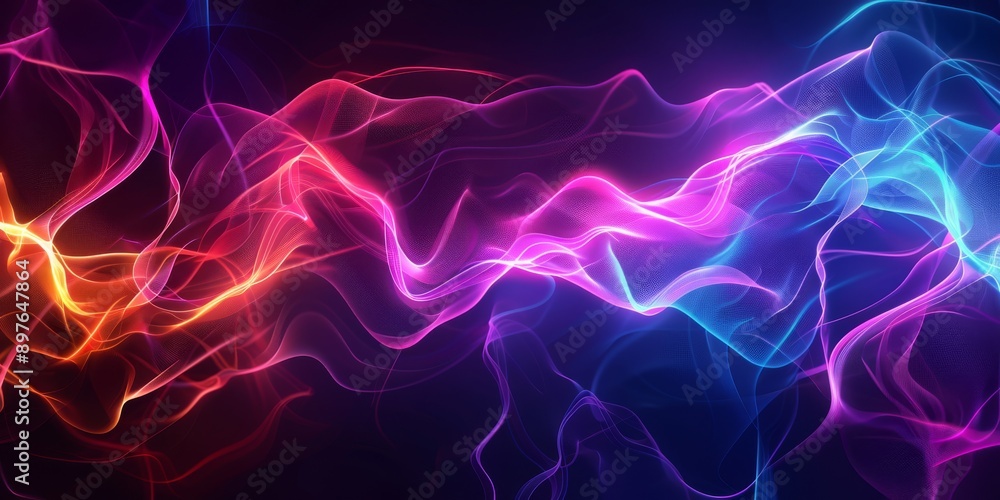 Poster neon light waves and patterns form an engaging visual display with an ethereal glow and modern futur