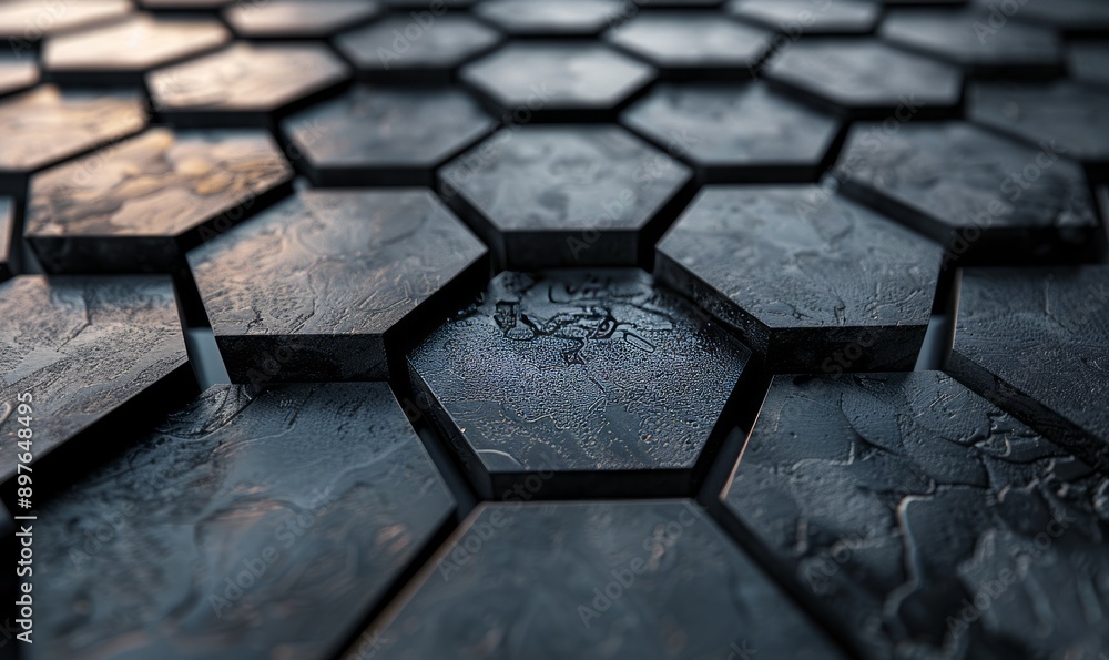 Poster futuristic block wall high tech 3d render of hexagons tile pattern