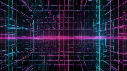 High-Tech Cyber Grid Background with Neon Accents