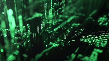 Jade green and black abstract depiction of financial growth and data analytics.