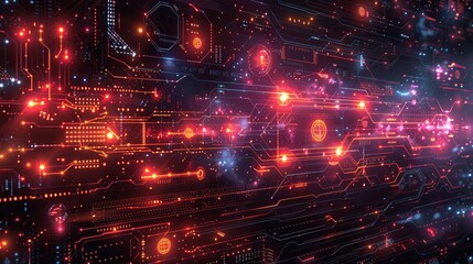 Obraz premium High-tech quantum background showcasing a detailed view of quantum entanglement and data processing, symbolizing the cutting-edge advancements in quantum computing and information technology