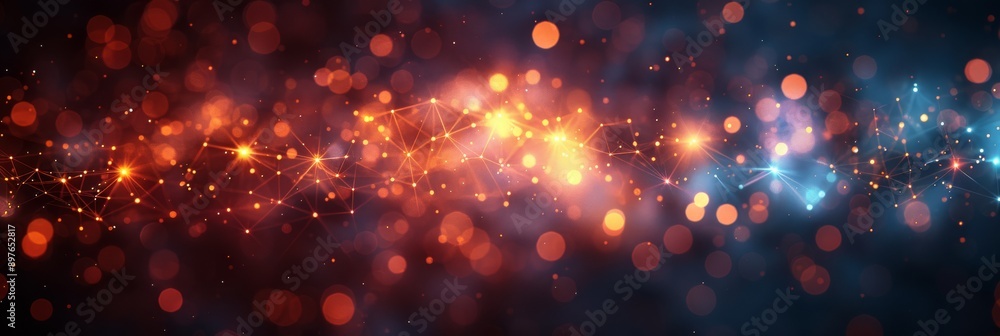 Poster swirling orange and blue particles in abstract composition create vivid bokeh effect for dynamic vis