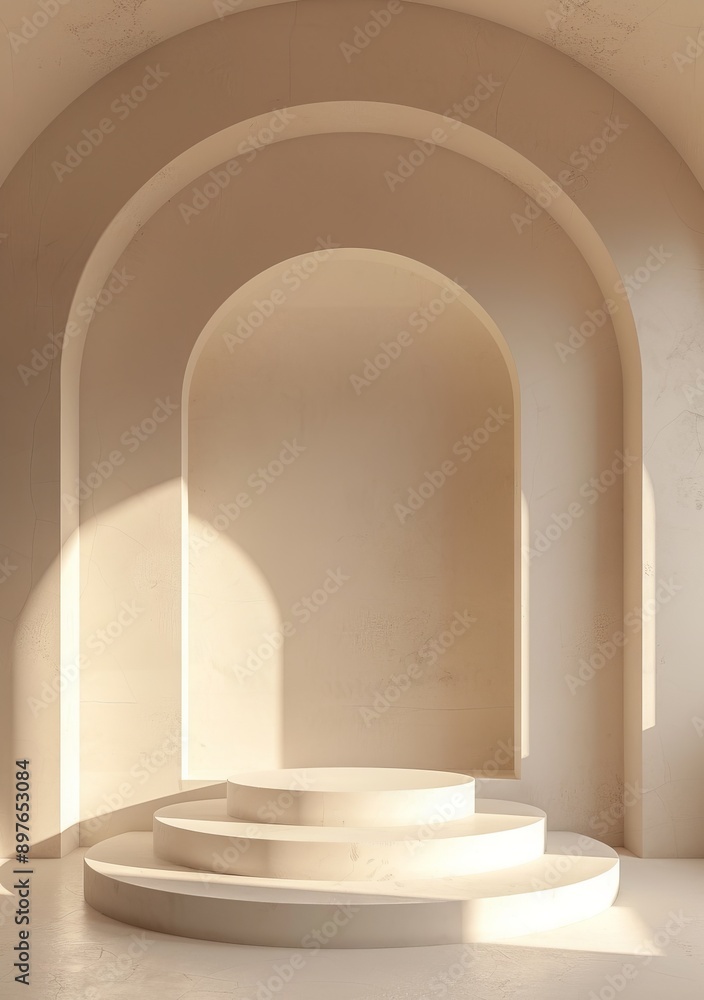 Poster minimalist podium with arch architecture, perfect for modern design and presentation