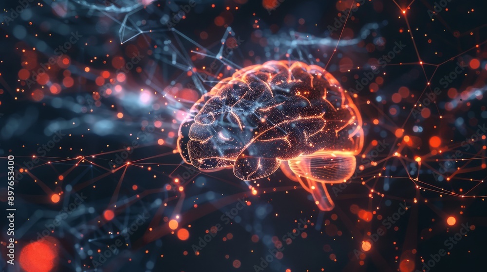 Poster visual representation of neural networks and artificial intelligence concept