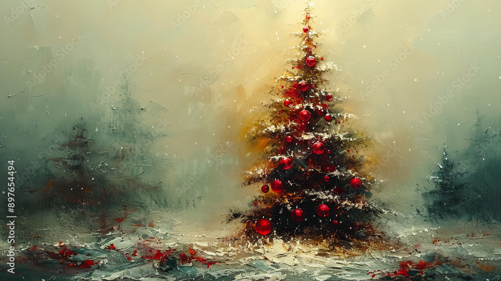 Fototapete create a drwaing of a christmas tree with presend, generative ai