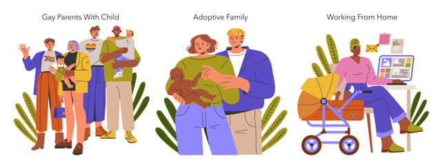 Obraz premium Modern Families. Flat Vector Illustration