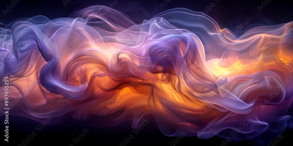 Poster dynamic composition with swirling colorful smoke and luminous light effects creates enchanting visua