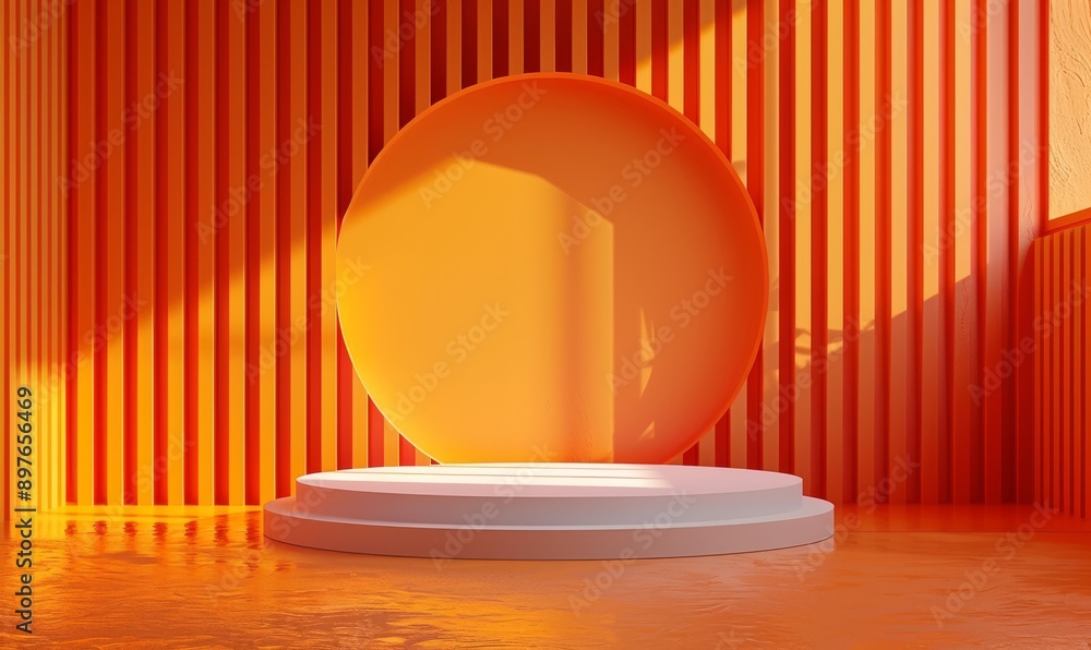 Aufkleber minimalistic orange background with an empty circular platform and geometric shapes