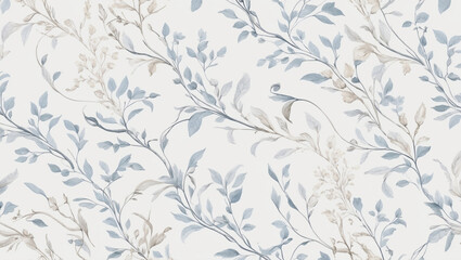 Fototapeta premium Seamless Abstract Watercolor Pattern of Delicate Blue and Brown Leaves on a White Background