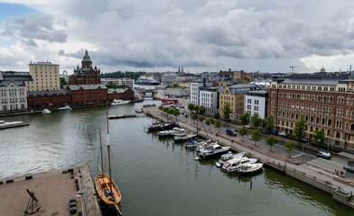 Naklejka premium Aerial drone view of Helsinki cityscape capital of Finland