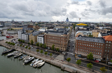 Aerial drone view of Helsinki cityscape capital of Finland