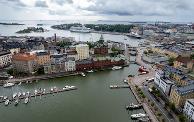 Aerial drone view of Helsinki cityscape capital of Finland