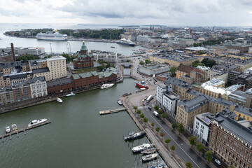 Fototapeta premium Aerial drone view of Helsinki cityscape capital of Finland