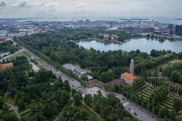 Fototapeta premium Aerial drone view of Helsinki cityscape capital of Finland