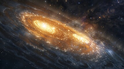 Fototapeta premium Beautiful image of a binary star system, with two stars orbiting each other, showcasing the dynamic and diverse relationships in the cosmic expanse. Watercolor style, high resolution Illustration, in
