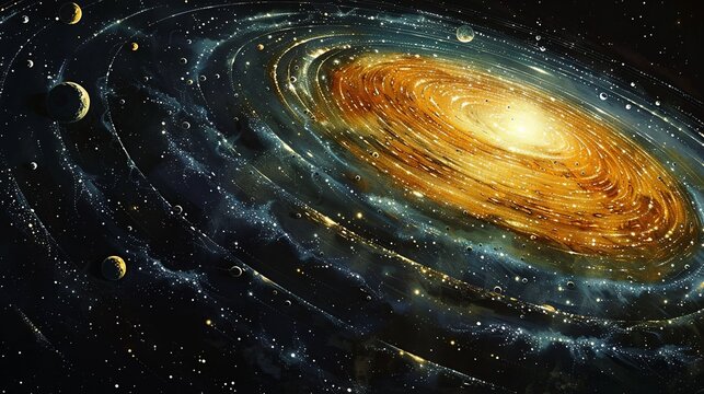 Stunning portrayal of the Oort cloud, with its distant and icy bodies, representing the outermost region of our solar system and the potential for cometary origins. Watercolor style, high resolution
