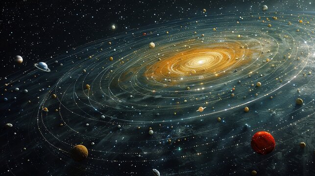 Stunning portrayal of the Oort cloud, with its distant and icy bodies, representing the outermost region of our solar system and the potential for cometary origins. Watercolor style, high resolution