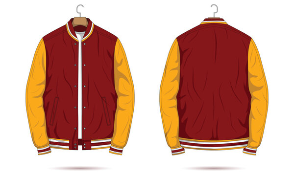 Varsity jacket mockup, bomber jacket, baseball jacket. Vector illustration