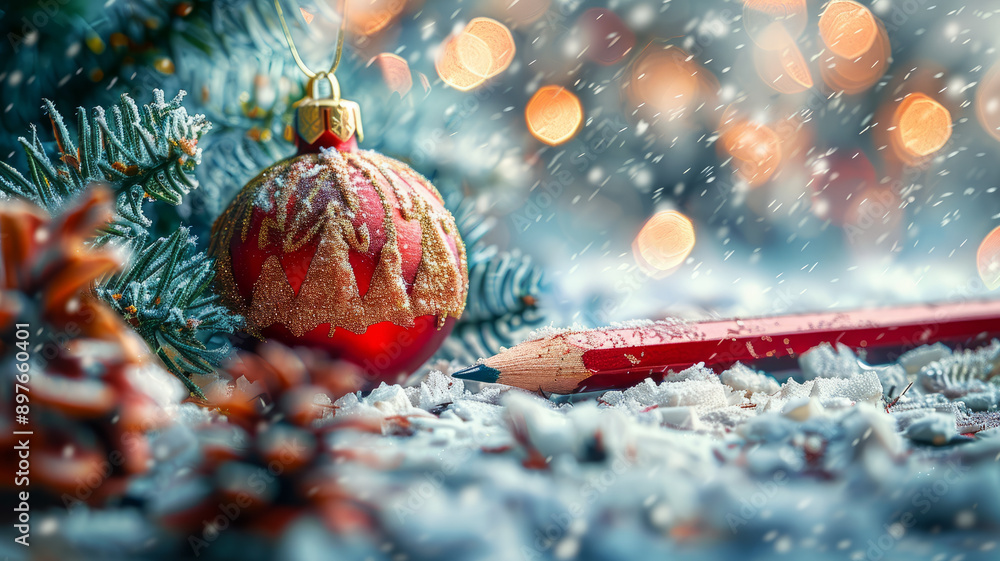 Fototapete create a drwaing of a christmas tree with presend, generative ai