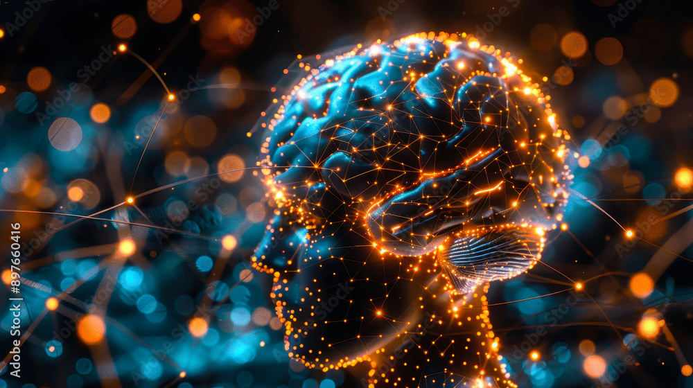 Poster futuristic 3d illustration of augmented reality integration with ai brain, artificial intelligence r