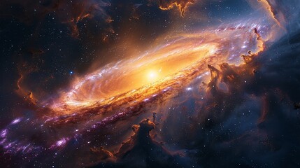 Fototapeta premium Stunning background of a quasar emitting intense light and energy, demonstrating the incredible power and luminosity of these distant galactic phenomena. Watercolor style, high resolution