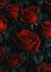 floral wallpaper red roses on a dark background, valentine 
