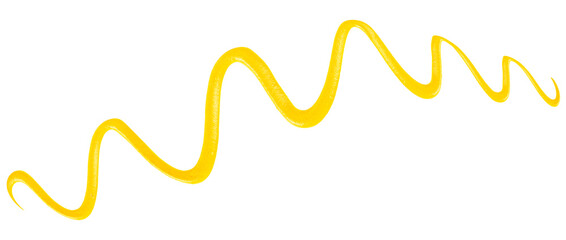 Yellow mustard sauce in spiral form isolated on a white background, top view.