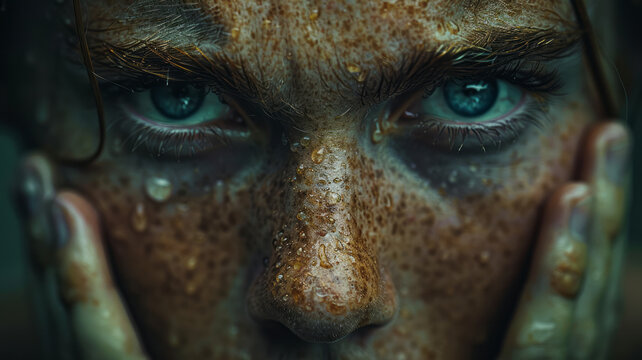 a person going through a very difficult time, desperate, camera focusing on the face.generative ai