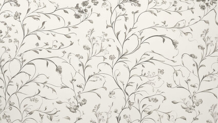 Seamless Abstract Black and White Floral Vines Pattern on a Cream Background