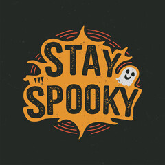 Halloween vintage label, logo. Spooky emblem with grunge texture
