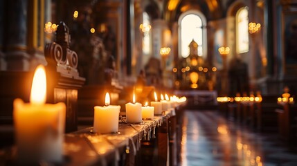 Burning candles in catholic church