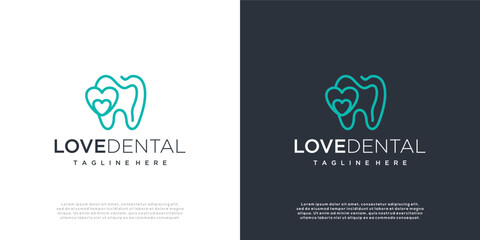 Minimalist dental logo with a love symbol logo design made with lines