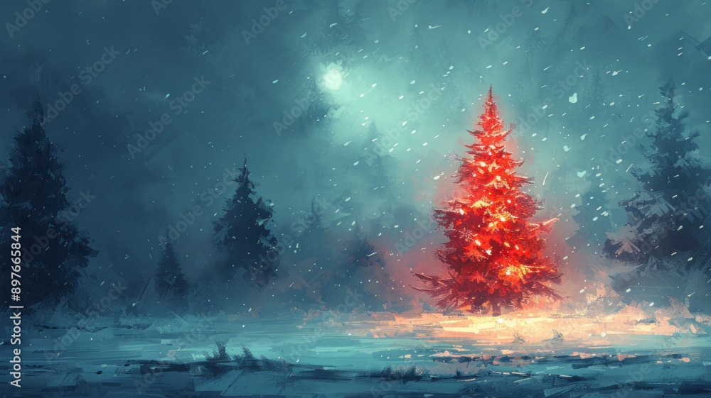 Fototapete create a drwaing of a christmas tree with presend, generative ai