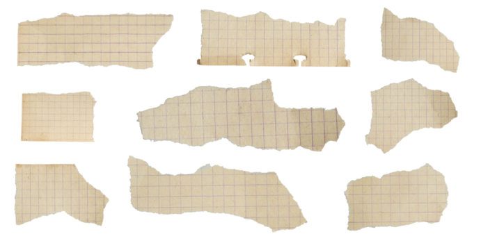 a piece of old squared paper on a white background