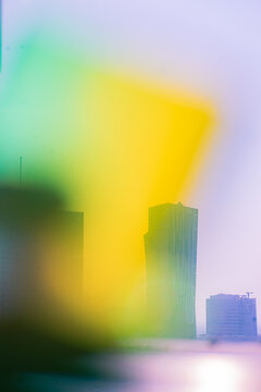 rainbow over city