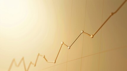 Minimalistic line graph on light gold background, upward movement, market growth symbol, elegant design