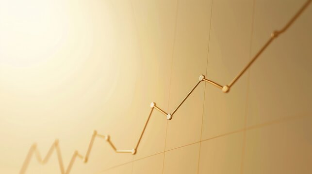 Minimalistic line graph on light gold background, upward movement, market growth symbol, elegant design